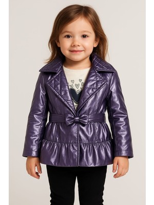 Astarlı, Şapkalı Ceket, Baskılı, Güpür Detaylı Badi, Kadife Pantolon, Kemer 4'lü kız çocuk takım