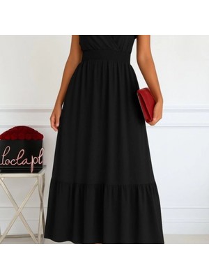 Mdb Kadın Kısa Kelebek Kollu Kruvaze Yakalı Beli Lastikli Aerobin Elbise