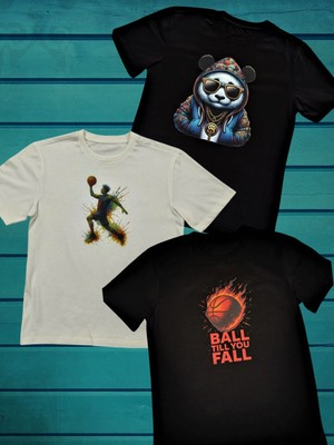 Yüksek Kalite Basketbol Temalı Pamuklu Üçlü Paket Erkek Çocuk Tişört