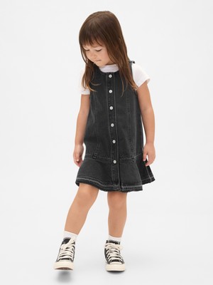 Gap Kız Bebek Siyah Denim Peplum Elbise