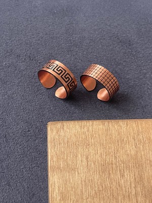 El Yapımı %100 Bakır 2 Li Tasarım Yüzük Ayarlanabilir Bakır Yüzük Unisex Bakır Yüzük