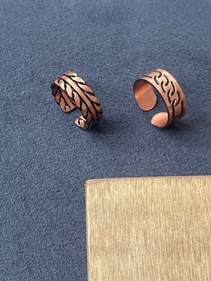 El Yapımı %100 Bakır 2 Li Tasarım Yüzük Ayarlanabilir Bakır Yüzük Unisex Bakır Yüzük