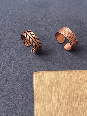 Rupen Kraft El Yapımı %100 Bakır 2 Li Tasarım Yüzük Ayarlanabilir Bakır Yüzük Unisex Bakır Yüzük