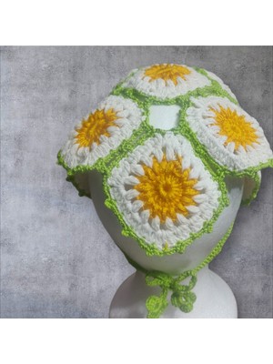 Papatya Desenli Bohem Örgü Bandana