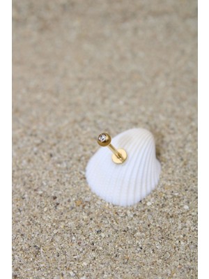 Piercing Cerrahi Çelik Piercing Zirkon Taşlı Kıkırdak Tragus Conch Gold Renk Tek Taşlı Klasik