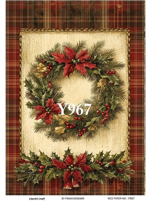 Y967 Yeniyıl Serisi, Ekose, Çelenk Desenli Pirinç Dekopaj 30*42 cm