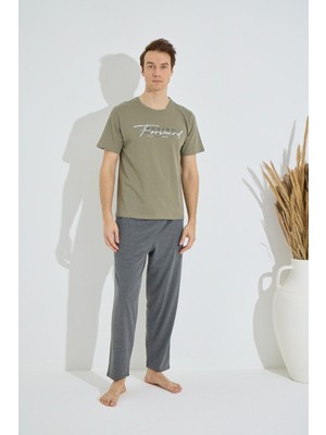 Erkek Mavi Bisiklet Yaka Kısa Kol Yuvarlak Yaka Cepli Yazlık Pamuklu Pijama Takımı