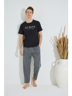 Erkek Mavi Bisiklet Yaka Kısa Kol Yuvarlak Yaka Cepli Yazlık Pamuklu Pijama Takımı