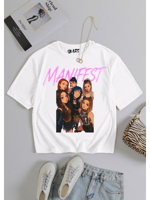 Manifest Baskılı Tişört, Oversize Unisex Beyaz Tişört Çocuk / Yetişkin