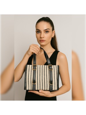 Kadın Kemer Detaylı Keten Çapraz El ve Omuz Çantası