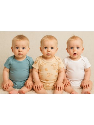 Bebek Body 3'lü Set %100 Pamuk Günlük Kullanım