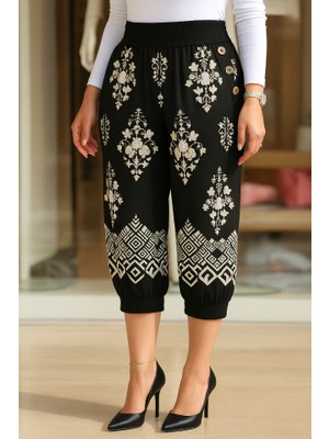 Arben Boutique Kadın Beli Lastikli Etnik Desenli Kapri Süprem Pantolon