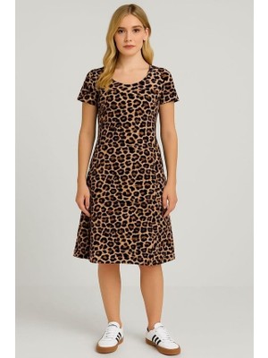 Dökümlü Rahat Kalıp Günlük Penye Kumaş Elbise