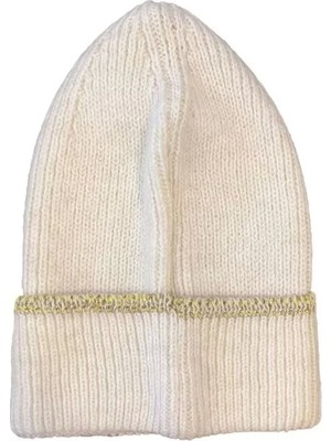 Kadın Dokuma Simli Triko Bere - Beyaz