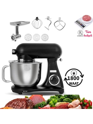 Döküm Gövde Kıyma Çekme Hamur Yoğurma 1800W 6,2 Lt Hacim Premium Mutfak Şefi-Onerous Tartı Hediye