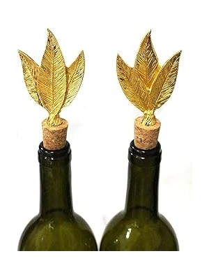 Jenisa Altın 3 Yaprak Figürlü 2 Adet Mantar Tıpa - Şarap Yağdanlık Şişe