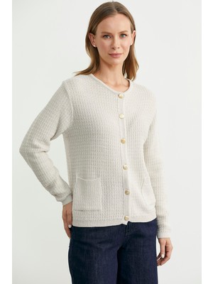 Dore Düğme Detaylı Yünlü Triko Hıırka - Taş