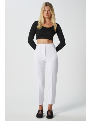 Kadın Jeremy Tok Dokulu Filetolu Ekru Havuç Pantolon 5113