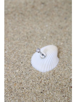 Piercing Cerrahi Çelik Piercing Zirkon Taşlı Kıkırdak Tragus Conch Helix Silver Renk 2,50 mm Labret