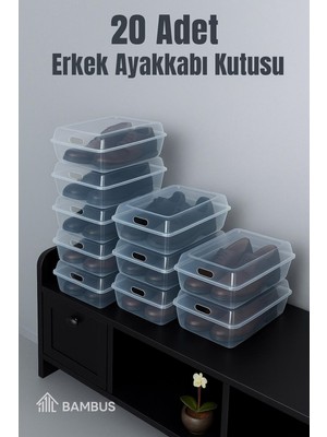 Bambus Home Bambus Şeffaf 20'li Erkek Ayakkabı Kutusu Düz Desenli Pratik Kullanım ve Şık Tasarım