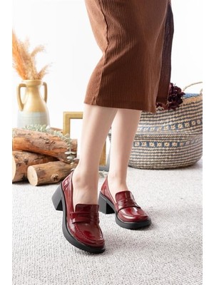 Kadın Bordo Rugan 6 cm Topuklu Lofer Ayakkabı