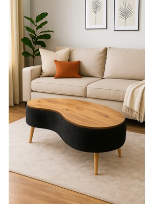 Vera Doğal Formlu Orta Sehpa, Teddy Kumaş Kaplamalı Ahşap Ayaklı Orta Sehpa, Çam Yüzey