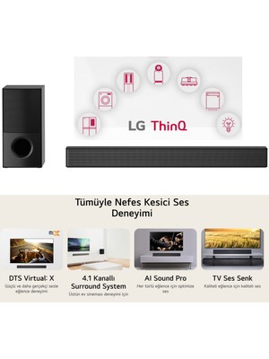 Lg 600W Güç 4.1 Kanal Ev Sinema & Soundbar Dts Virtual:x Yüksek Ses ve Kalite, Kablosuz Bluetooth Optik, HDMI ve USB Bağlantı, Al Sound Pro + Lambader