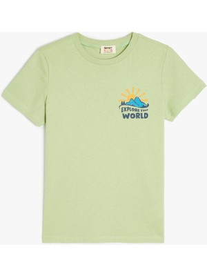 Koton Baskılı Bisiklet Yaka Kısa Kollu Pamuklu Tişört