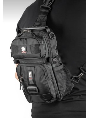 Siyah Renk Çok Fonksiyonlu USB Çıkışlı Suluk Bölmeli Mini Sırt ve Çapraz Göğüs Çantası