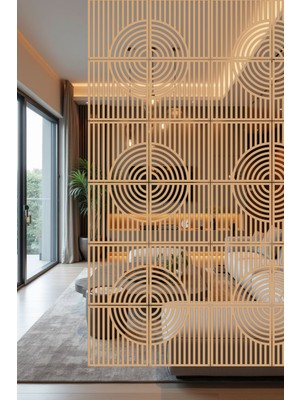 Lazer Kesim Sarkıt Paravan, Ahşap Separatör, Oda Bölücü 4'lü Panel Levha Halka Model