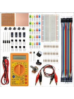 Breadboard Temel Elektronik Devre Eğitim Seti + DT830D Multimetre