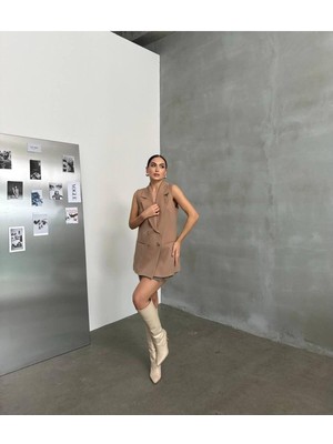 Premium Yaka Detaylı Astarlı Uzun Yelek