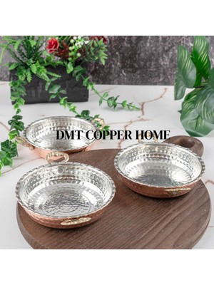 Dmt Copper Home Bakır Kahvaltılık Tabak Tava Model Mini 3'lü Set Kırmızı