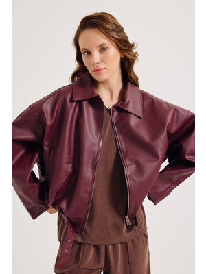 Kadın Yeni Sezon Oversize Bomber Deri Ceket