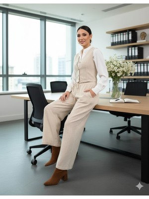 Kadın Keten Yelek ve Pantolon Takım