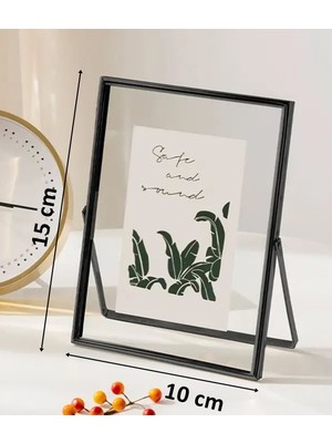 10X15 cm Siyah Metal Çerçeve! Şık Dekoratif Fotoğraf Çerçevesi! Ayaklı Çift Camlı Çerçeve
