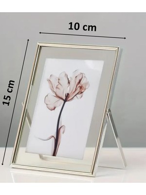 10X15 cm Gümüş Metal Çerçeve! Şık Dekoratif Fotoğraf Çerçevesi! Ayaklı Çift Camlı Çerçeve