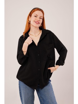 Salaş Kesim Cepli Siyah Gömlek