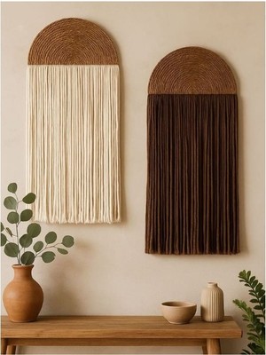 Kahve Tonları Supla Makrome Duvar Dekor Halı Süsü