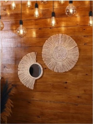 2li Boncuklu Aynalı Rafya Duvar Süsü