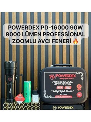 Powerdex PD-16000 90W Şarjlı Avcı Feneri | 9000 Lümen | 41.000 Mah | 12 Saat Kullanım | Zoom Özellikli