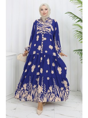 Viskon Kumaş Yarım Düğmeli Elbise 2133-06 Saks Vizon