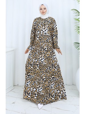 Desenli Penye Elbise 2136B-01 Siyah Sütlü Kahve