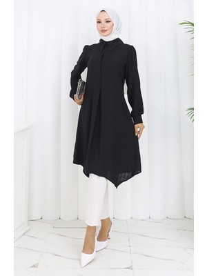 Baskı Düğmeli Tunik 1102-05 Siyah