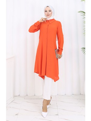 Baskı Düğmeli Tunik 1102-06 Oranj