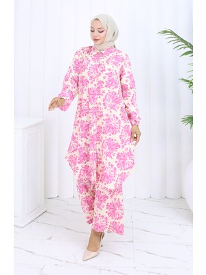 Desenli Tunik Pantolon Ikili Takım 0126-04 Pembe