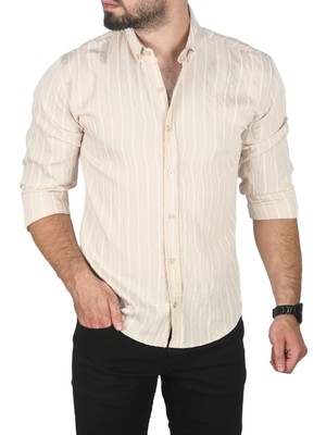 Deepsea Slim Fit Dar Kesim Çizgili Uzun Kollu Gömlek 2501309