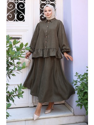 Fırfırlı Tunik Etek Ikili Takım 0146-01 Koyu Haki