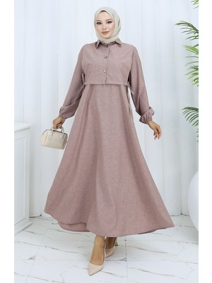 Keten Yelek Elbise Ikili Takım 2141-11 Lila