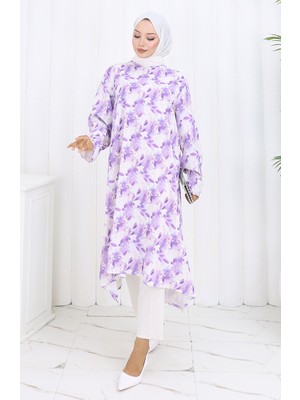 Sefa Merve Desenli Krep Tunik 1014-02 Lila